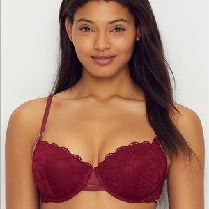 New DKNY maroon Balconette lace bra 36B adjustable